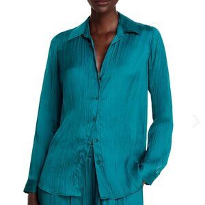 L'AGENCE Nina Crinkle Satin Shirt Ocean Tea Small NWT